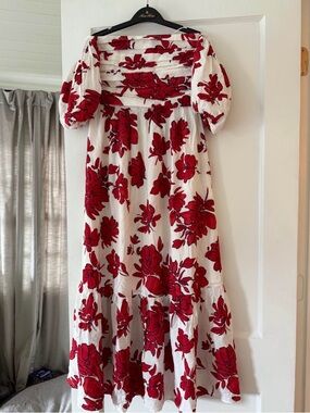 Abercrombie & Fitch White Maxi Dress with Red Floral Print